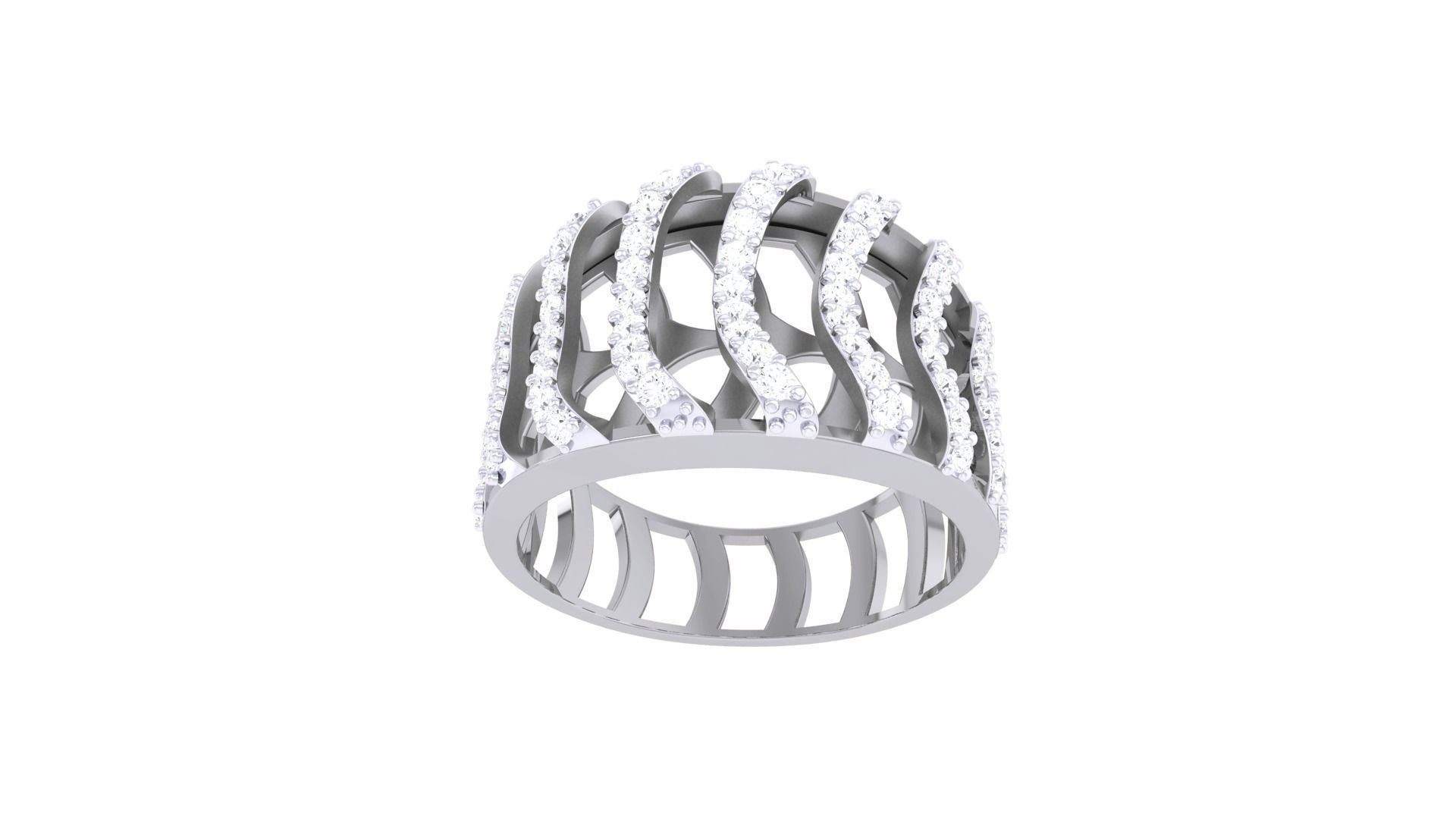 High Jewelry Wire Diamond Cocktail Ring 3dm stl obj 3D print model_8