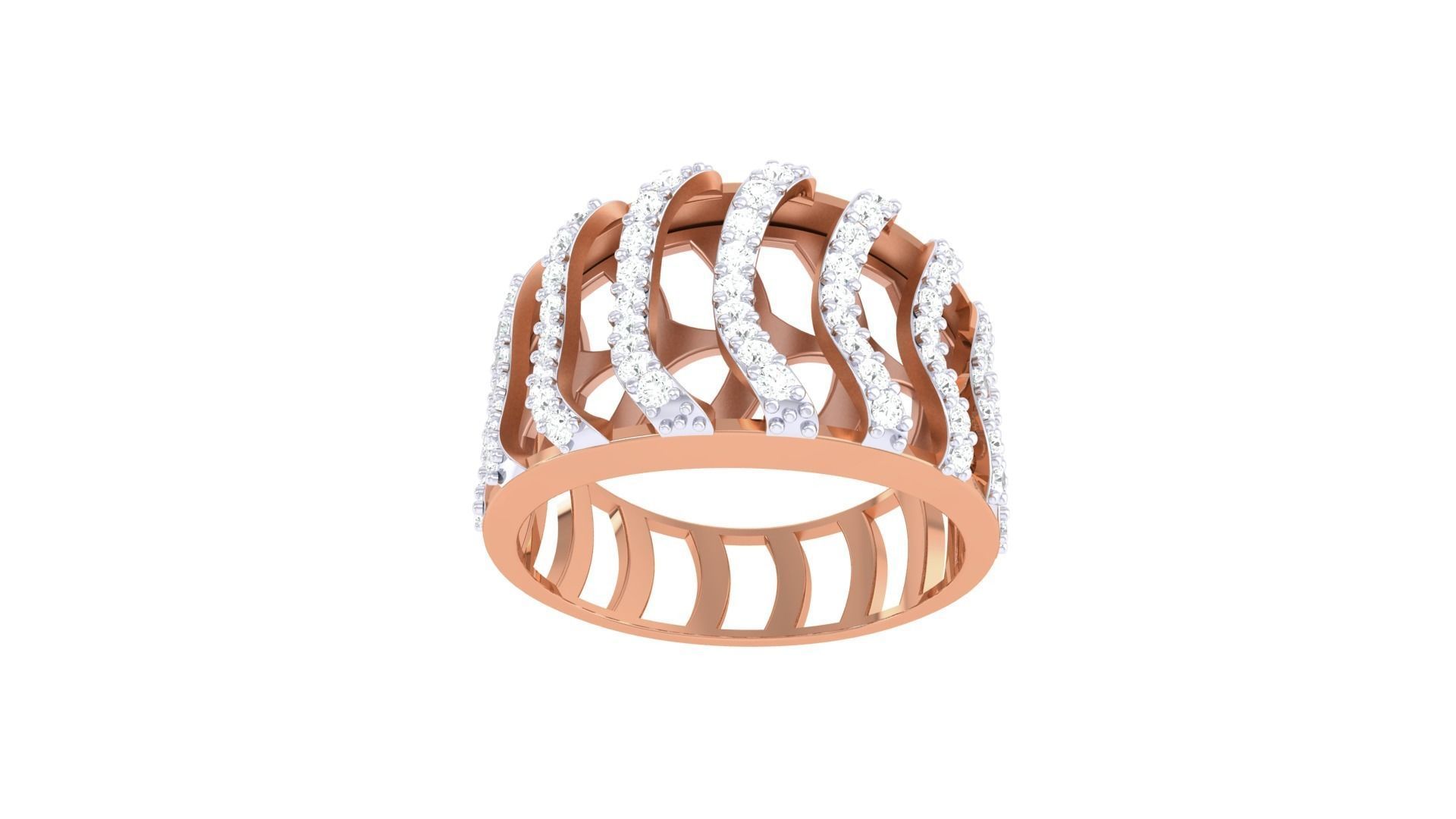 High Jewelry Wire Diamond Cocktail Ring 3dm stl obj 3D print model_9