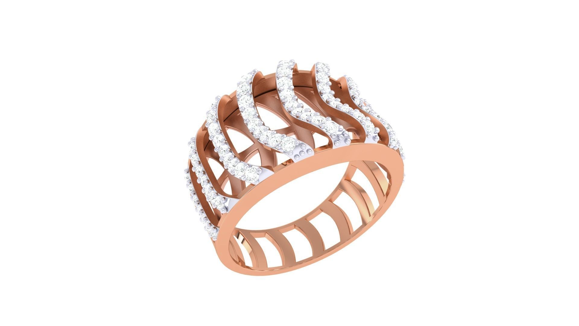 High Jewelry Wire Diamond Cocktail Ring 3dm stl obj 3D print model_5