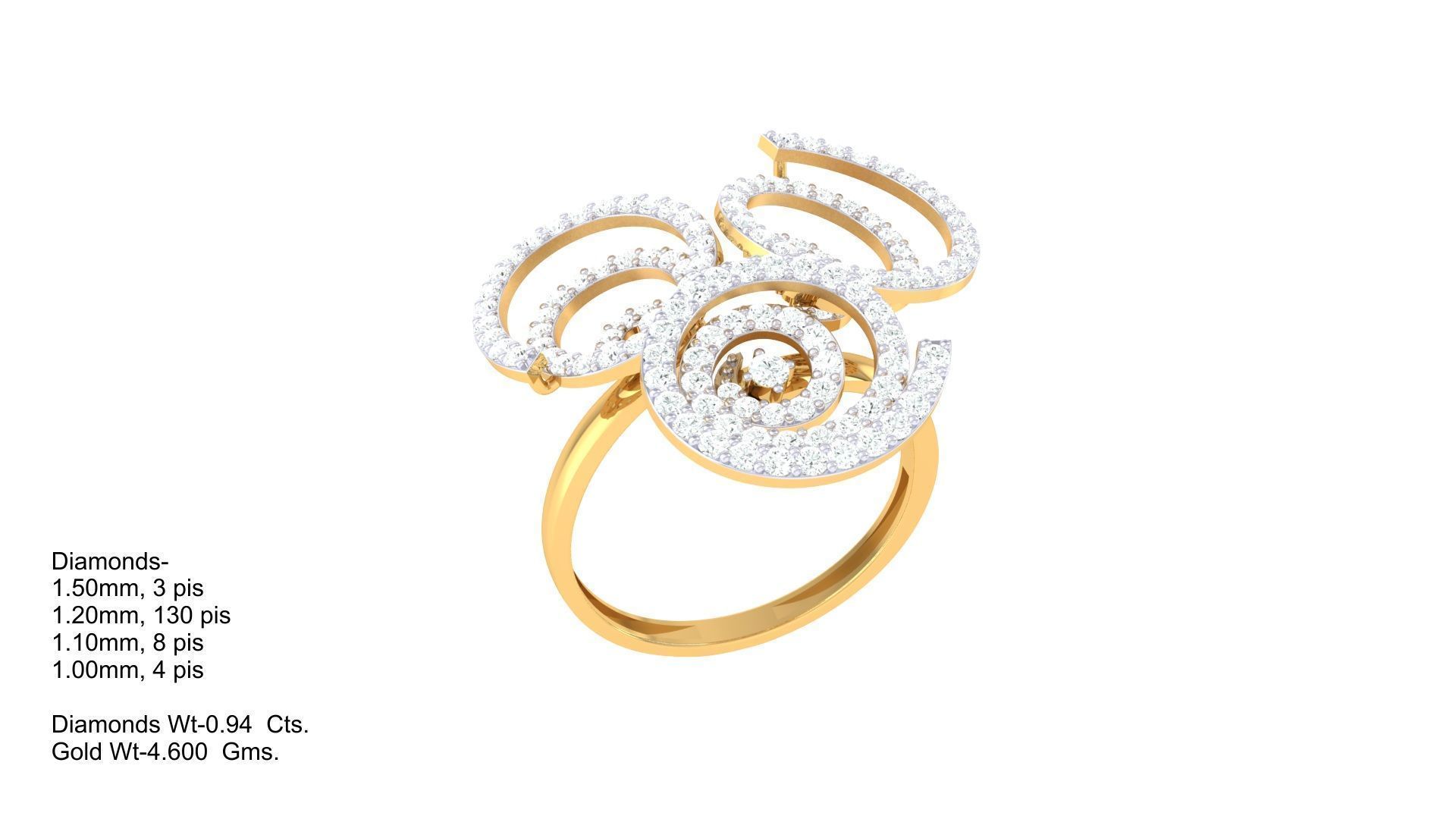 High Jewelry Spiral Wire Diamond Cocktail Ring 3dm stl obj 3D print model_1