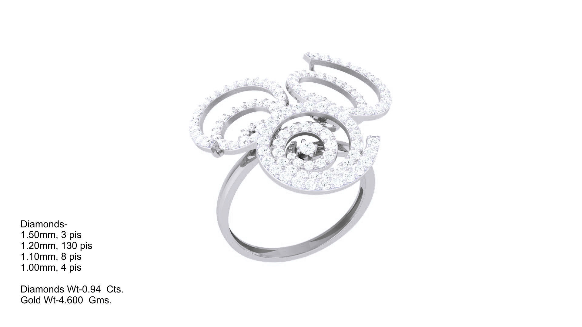 High Jewelry Spiral Wire Diamond Cocktail Ring 3dm stl obj 3D print model_2