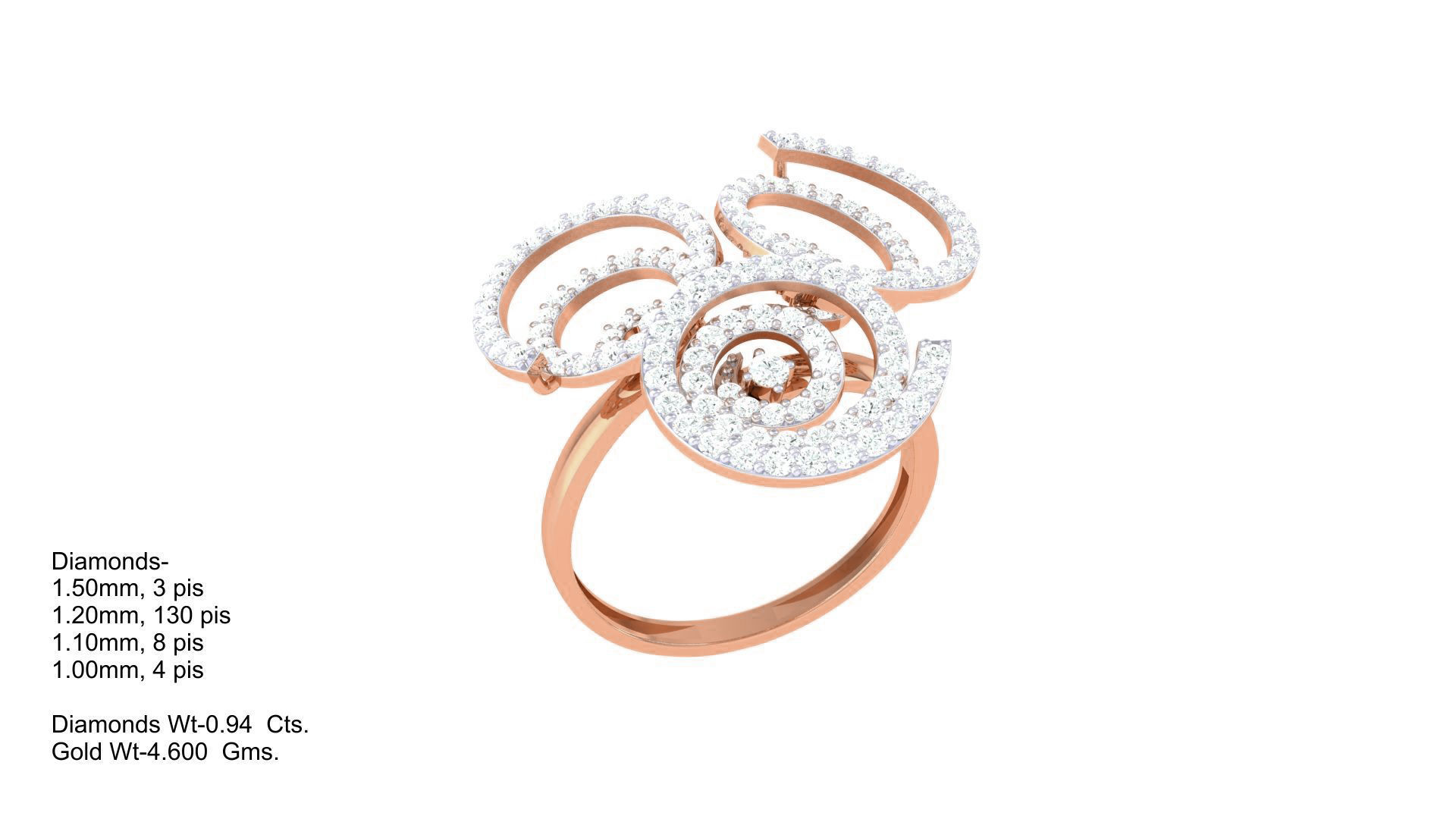 High Jewelry Spiral Wire Diamond Cocktail Ring 3dm stl obj 3D print model_3