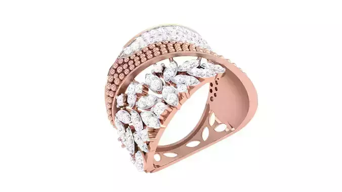 High Jewelry Flower Diamond Cocktail Ring 3dm stl obj