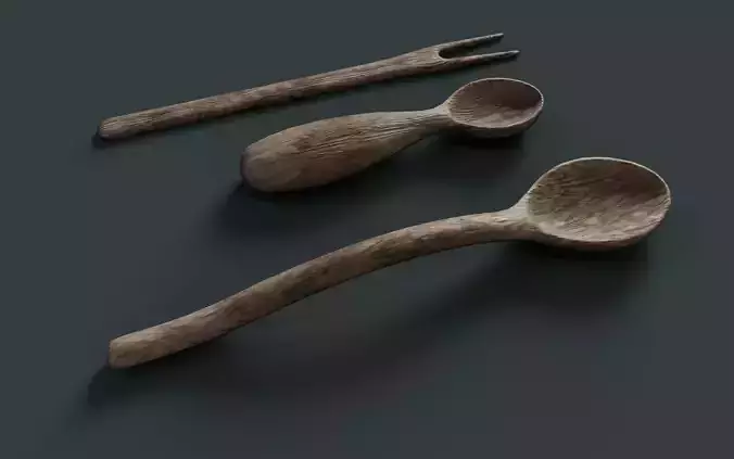 Medieval Wooden Cutlery Set PBR