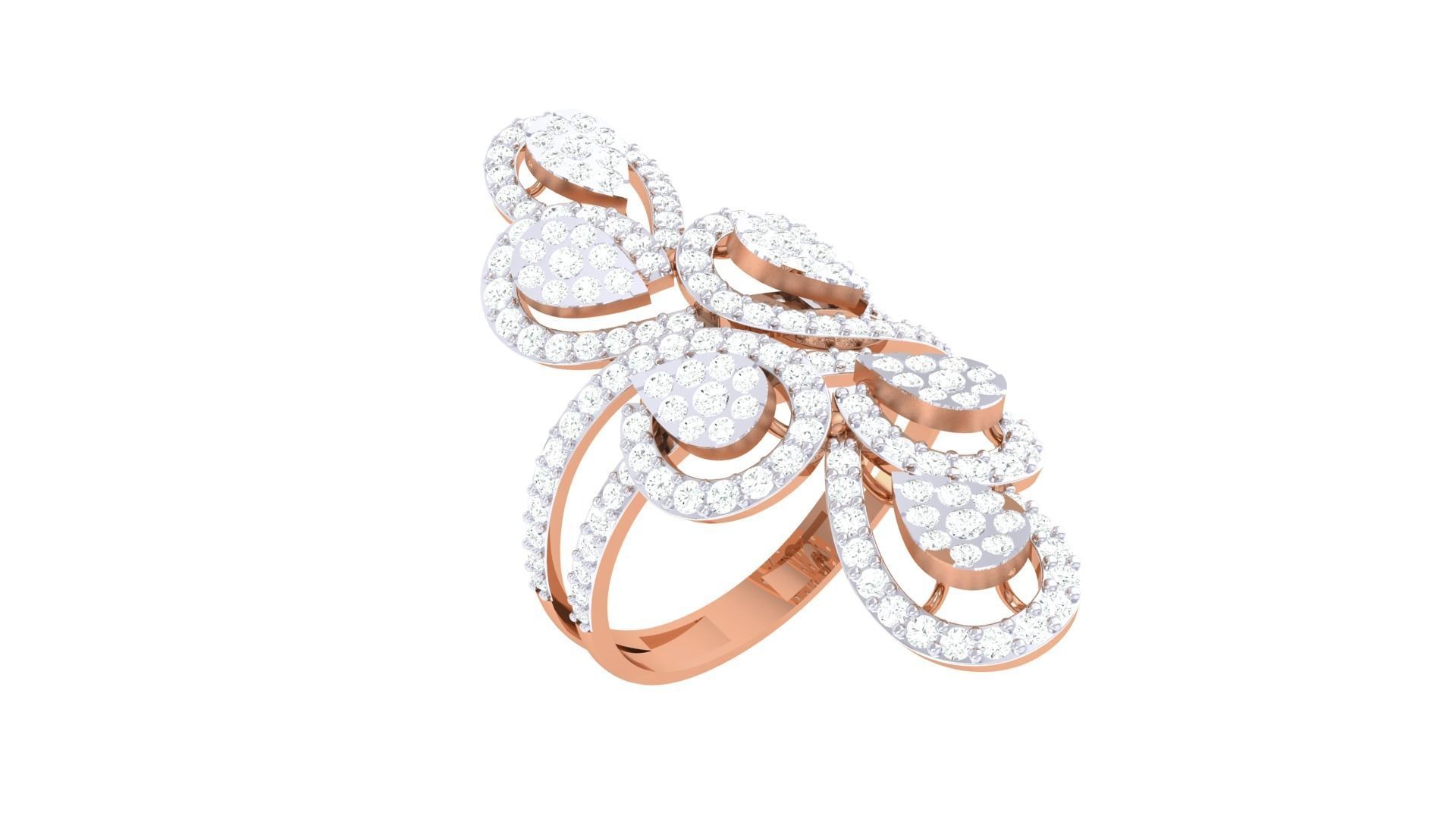 High Jewelry Flower Diamond Cocktail Ring 3dm stl obj 3D print model_4