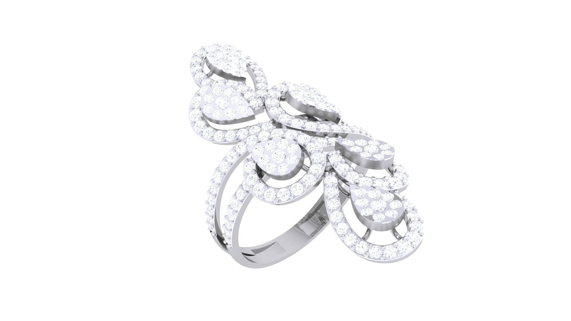 High Jewelry Flower Diamond Cocktail Ring 3dm stl obj 3D print model_6