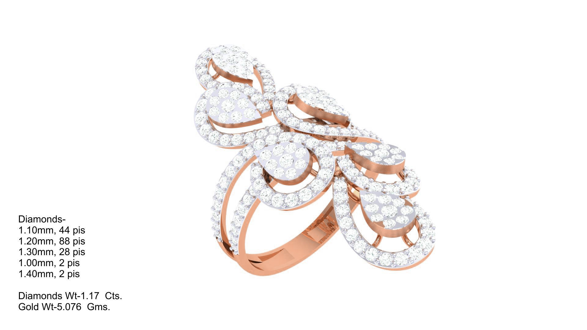 High Jewelry Flower Diamond Cocktail Ring 3dm stl obj 3D print model_2