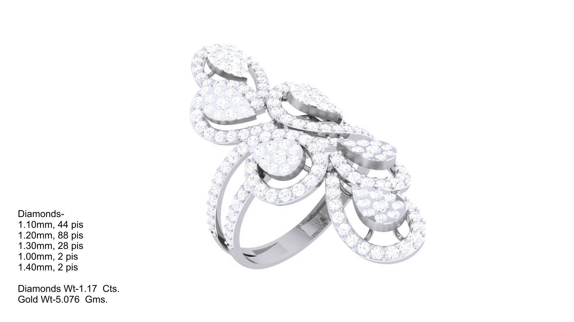 High Jewelry Flower Diamond Cocktail Ring 3dm stl obj 3D print model_3