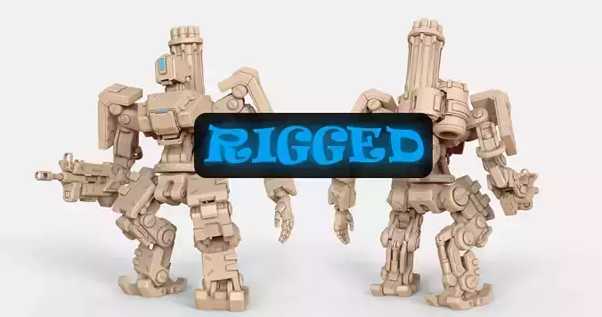 Bastion rigged robot Overwatch Low-poly 3D model