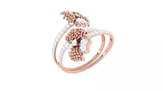 High Jewelry Flower Diamond Cocktail Ring 3dm stl obj