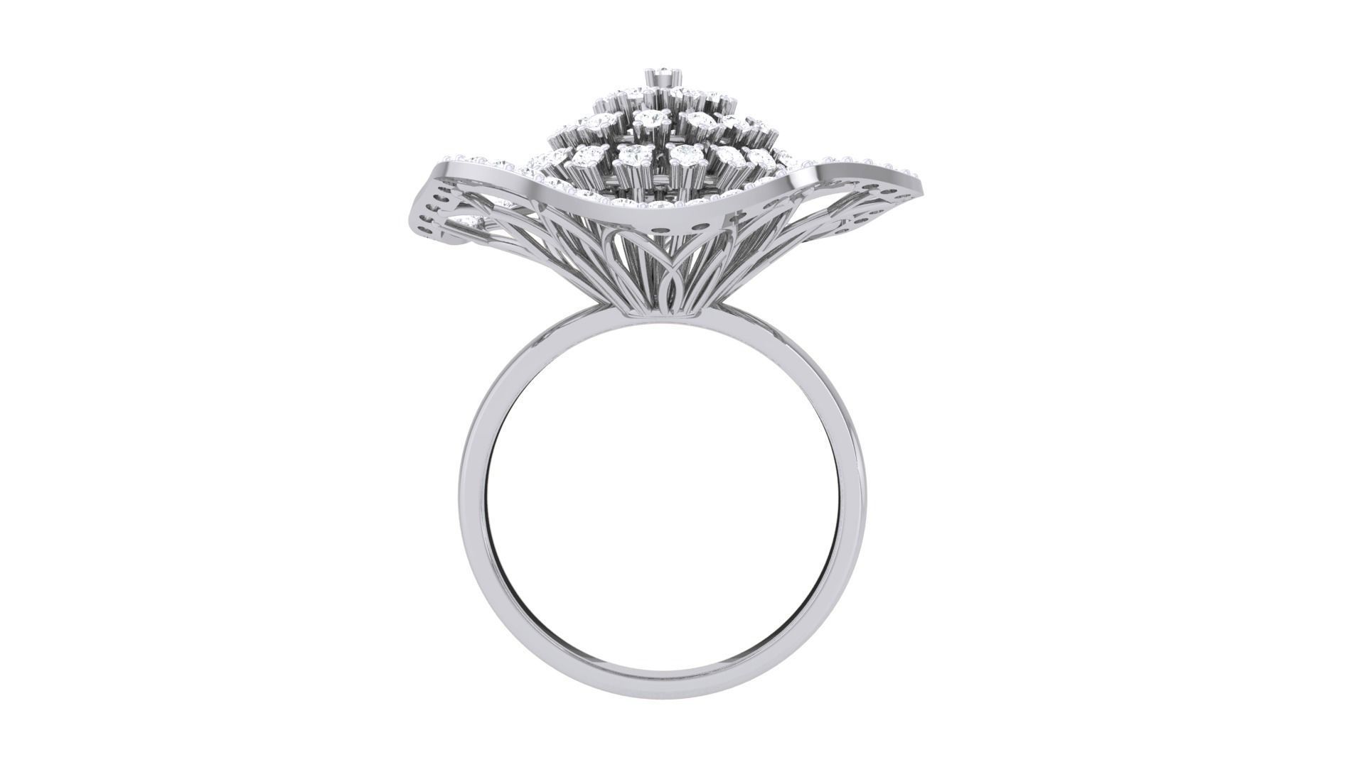 High Jewelry Flower Diamond Cocktail Ring 3dm stl obj 3D print model_10