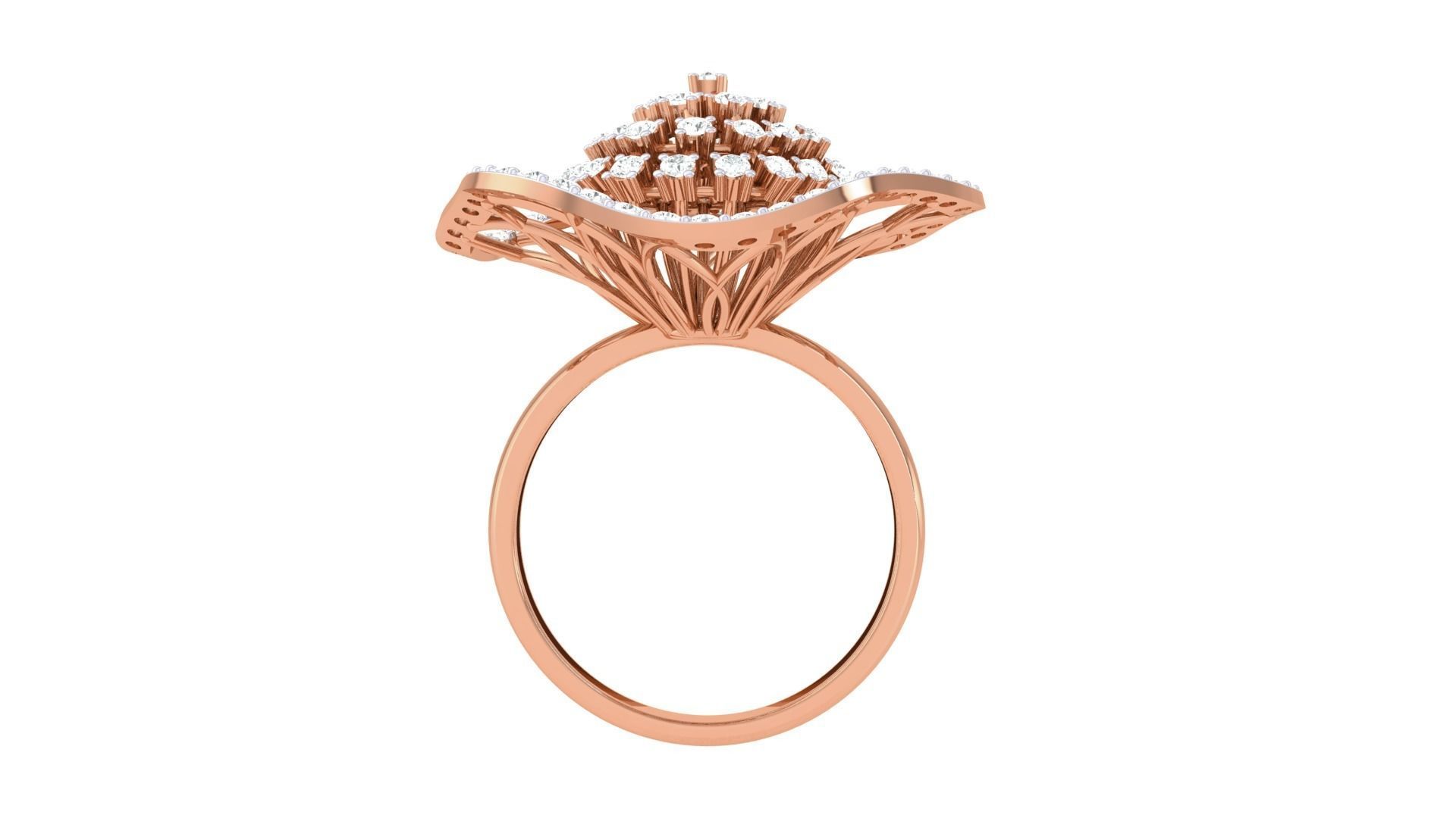 High Jewelry Flower Diamond Cocktail Ring 3dm stl obj 3D print model_12