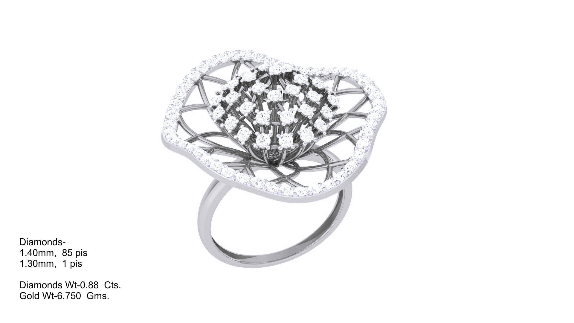 High Jewelry Flower Diamond Cocktail Ring 3dm stl obj 3D print model_2