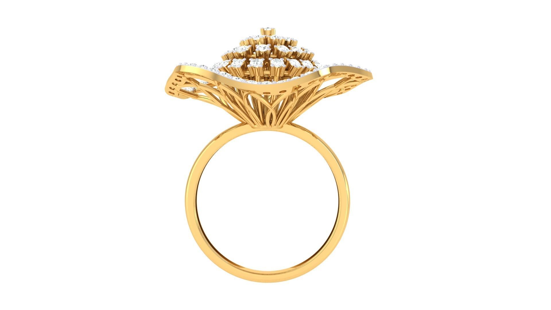 High Jewelry Flower Diamond Cocktail Ring 3dm stl obj 3D print model_11