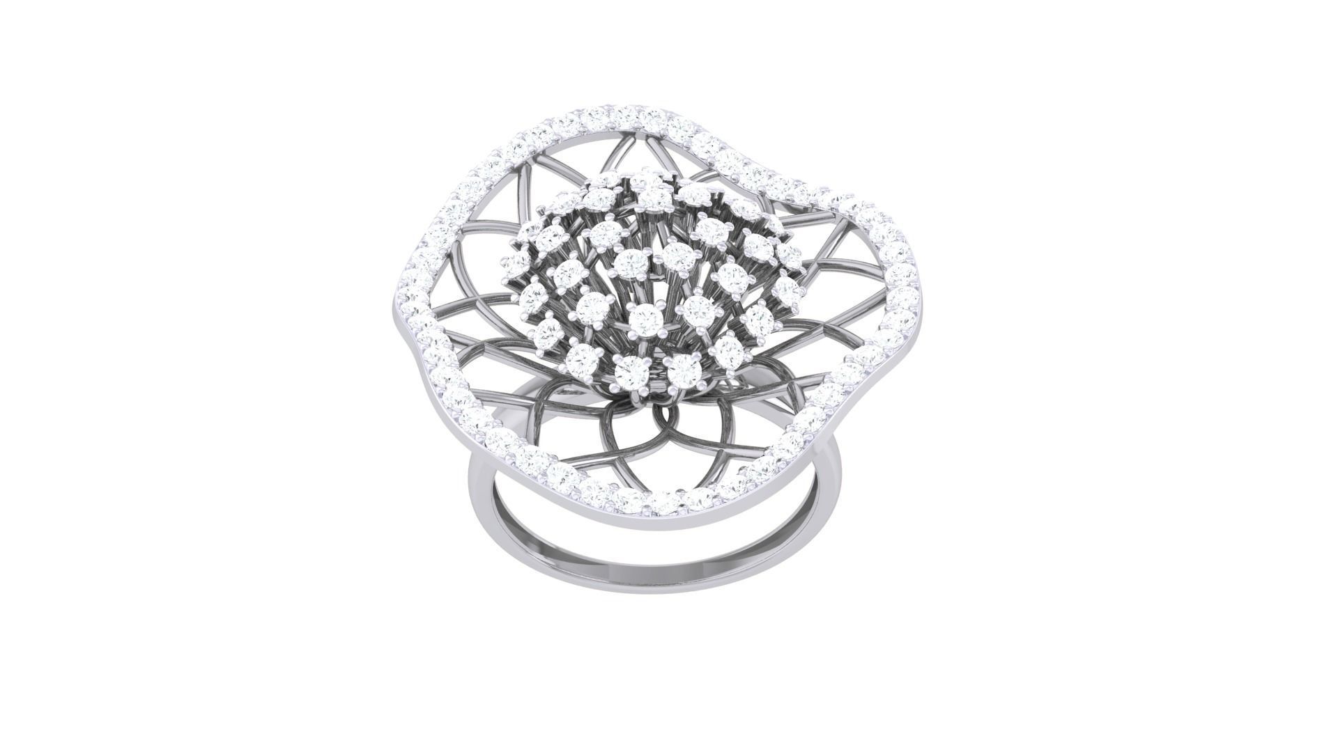 High Jewelry Flower Diamond Cocktail Ring 3dm stl obj 3D print model_7