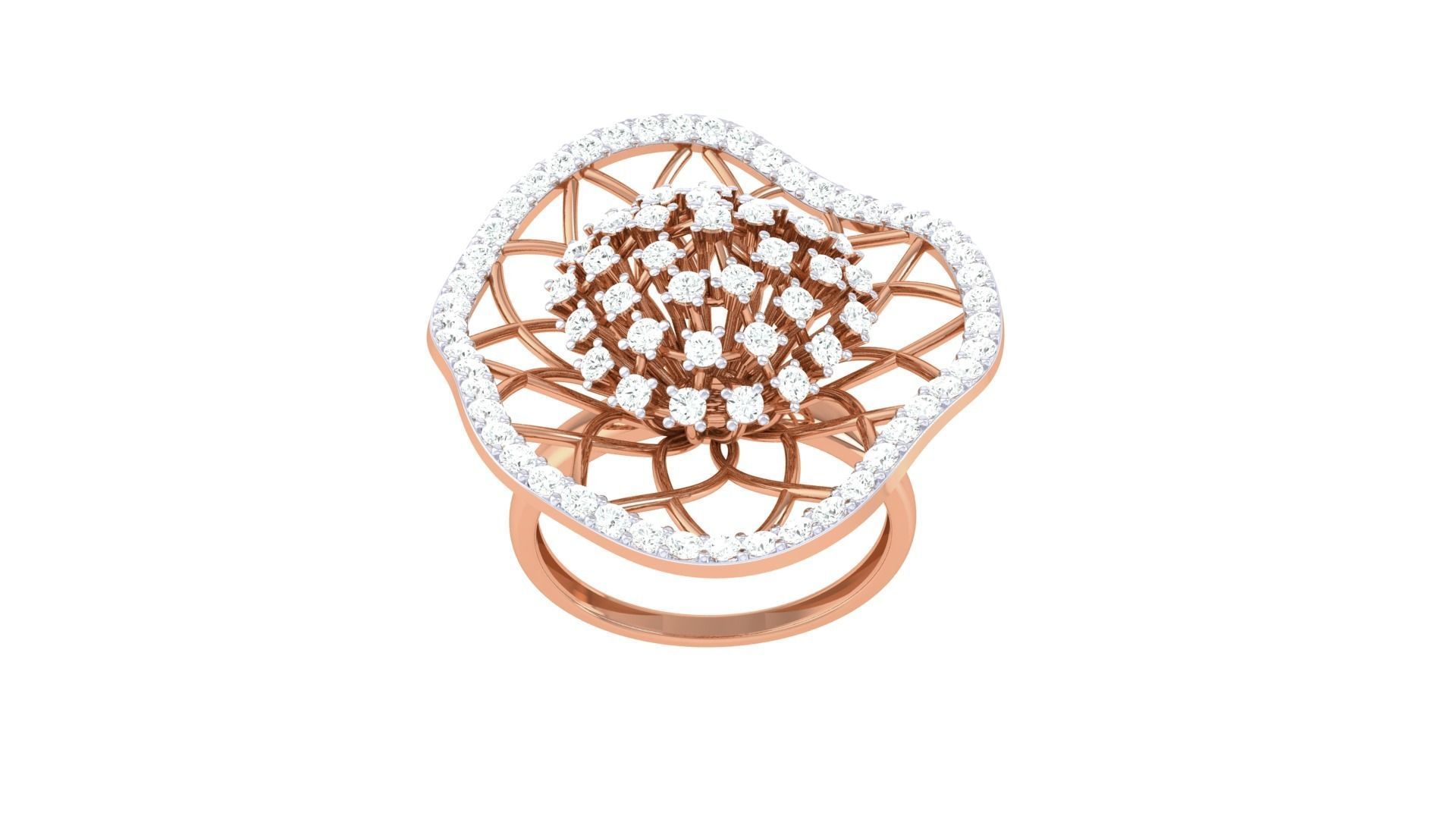 High Jewelry Flower Diamond Cocktail Ring 3dm stl obj 3D print model_9