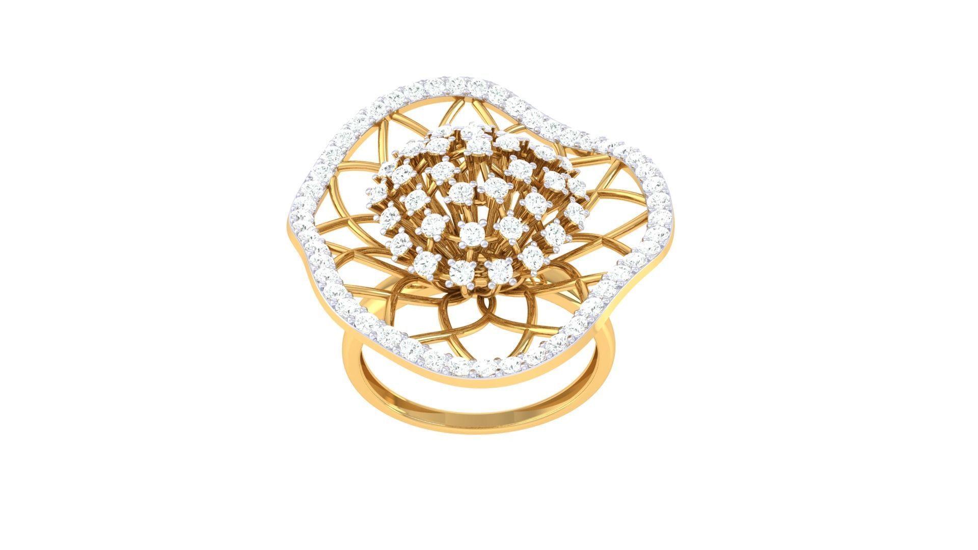 High Jewelry Flower Diamond Cocktail Ring 3dm stl obj 3D print model_8