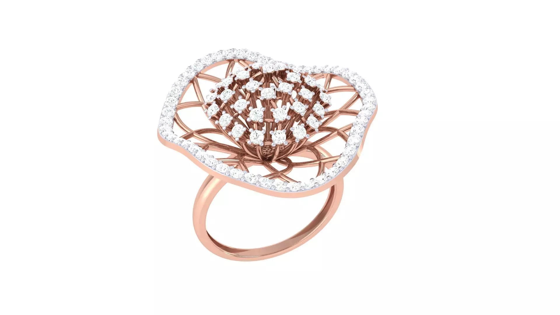 High Jewelry Flower Diamond Cocktail Ring 3dm stl obj 3D print model_0