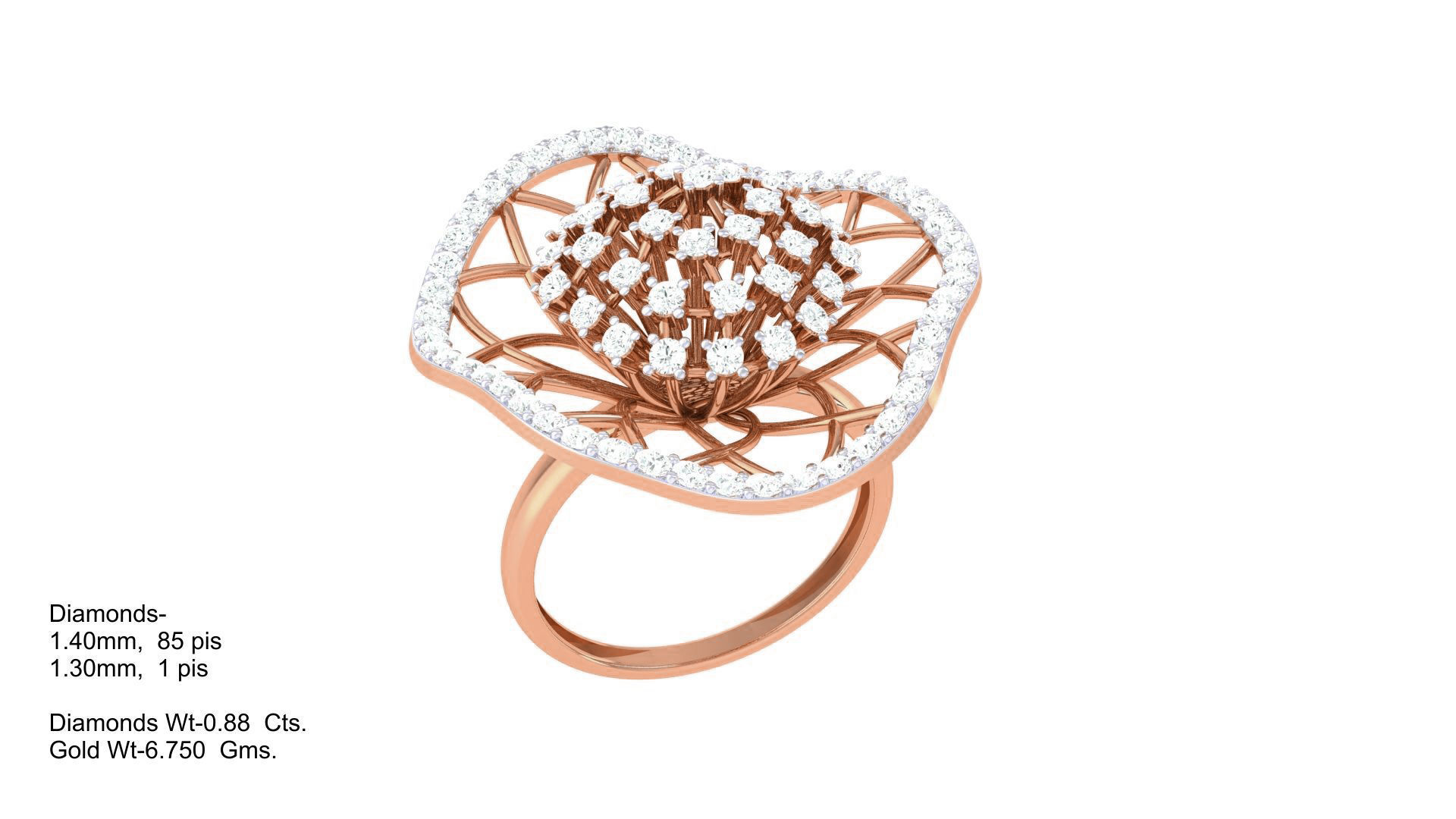 High Jewelry Flower Diamond Cocktail Ring 3dm stl obj 3D print model_3