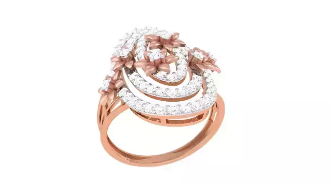 High Jewelry Flower Diamond Cocktail Ring 3dm stl obj
