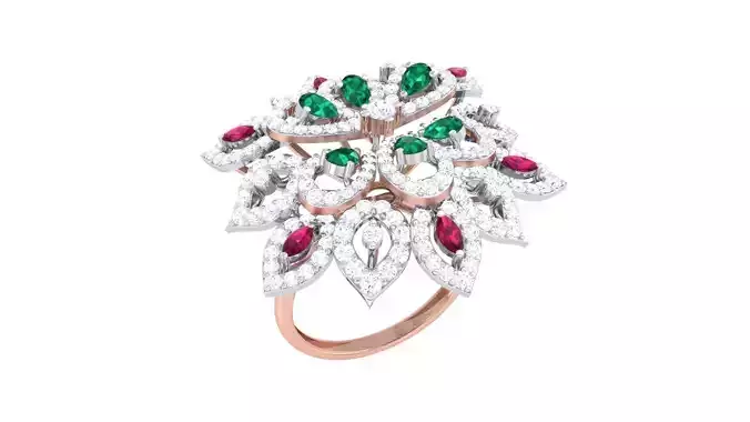 High Jewelry Flower Diamond Cocktail Ring 3dm stl obj