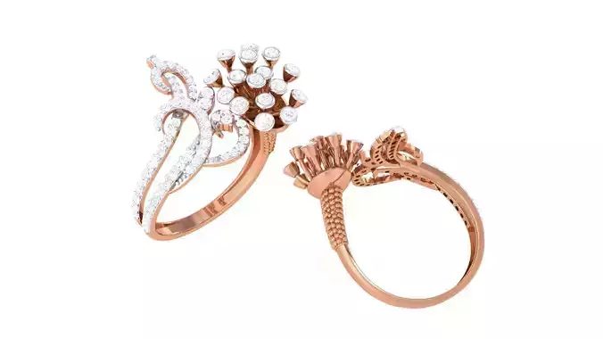 High Jewelry Flower Diamond Cocktail Ring 3dm stl obj