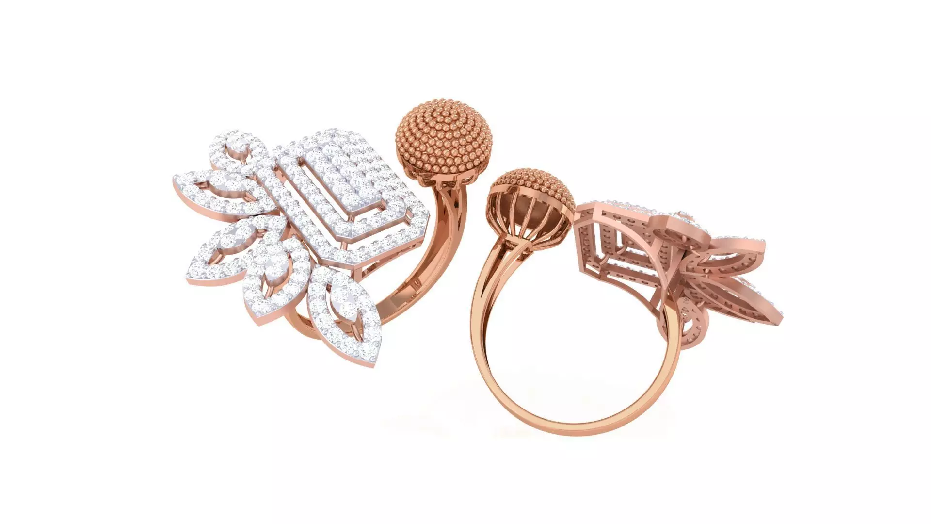High Jewelry Flower Diamond Cocktail Ring 3dm stl obj 3D print model