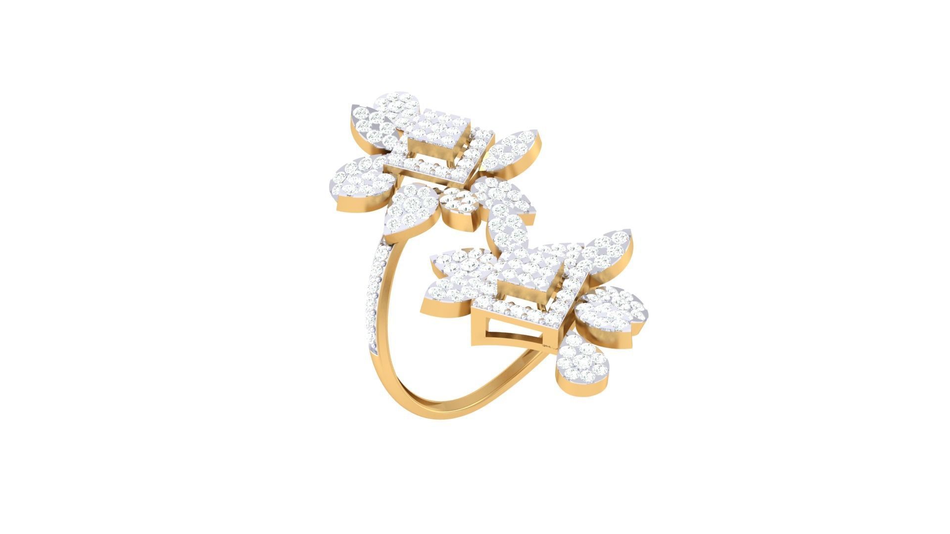 High Jewelry Flower Diamond Cocktail Ring 3dm stl obj 3D print model_5