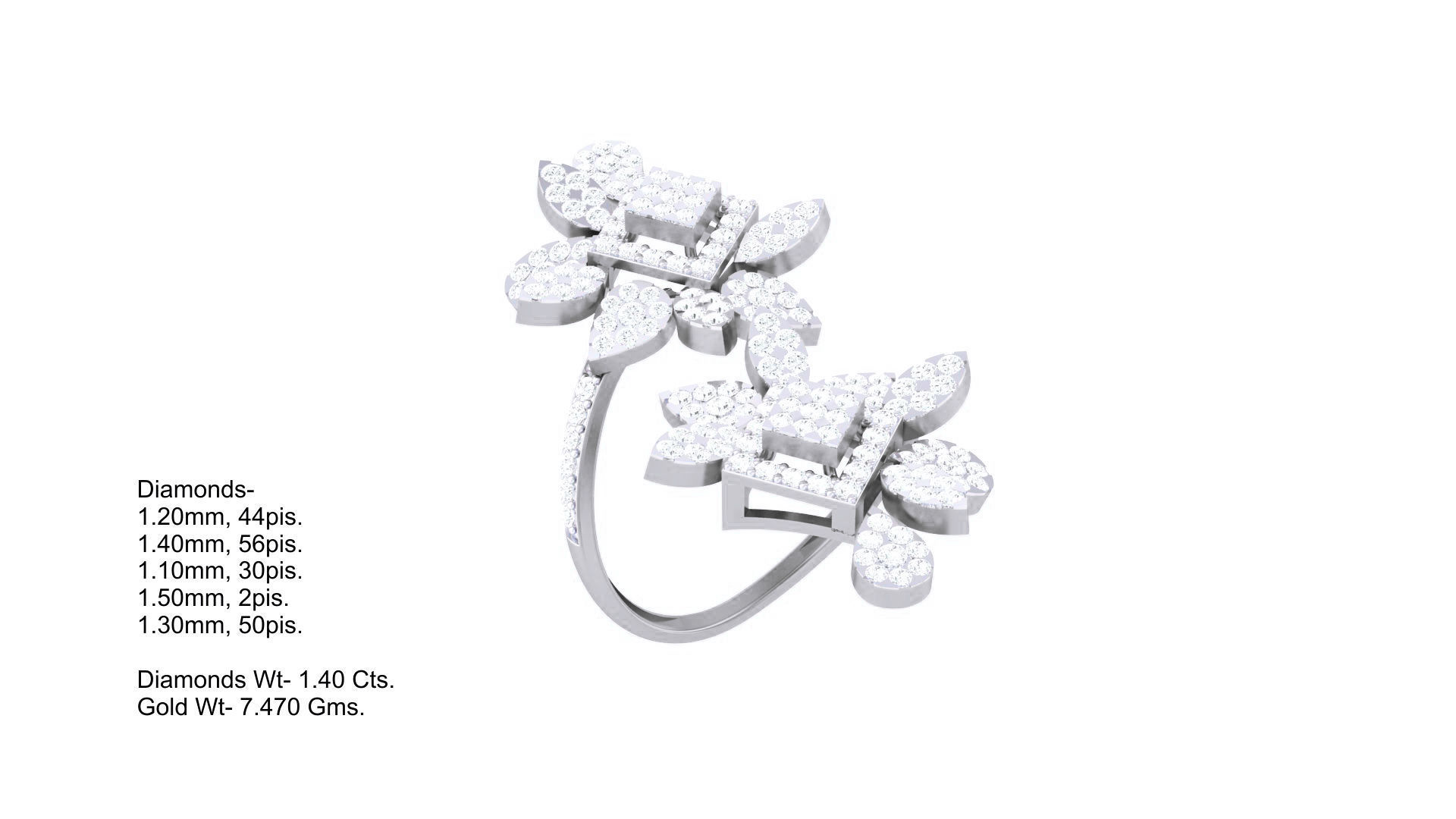 High Jewelry Flower Diamond Cocktail Ring 3dm stl obj 3D print model_3