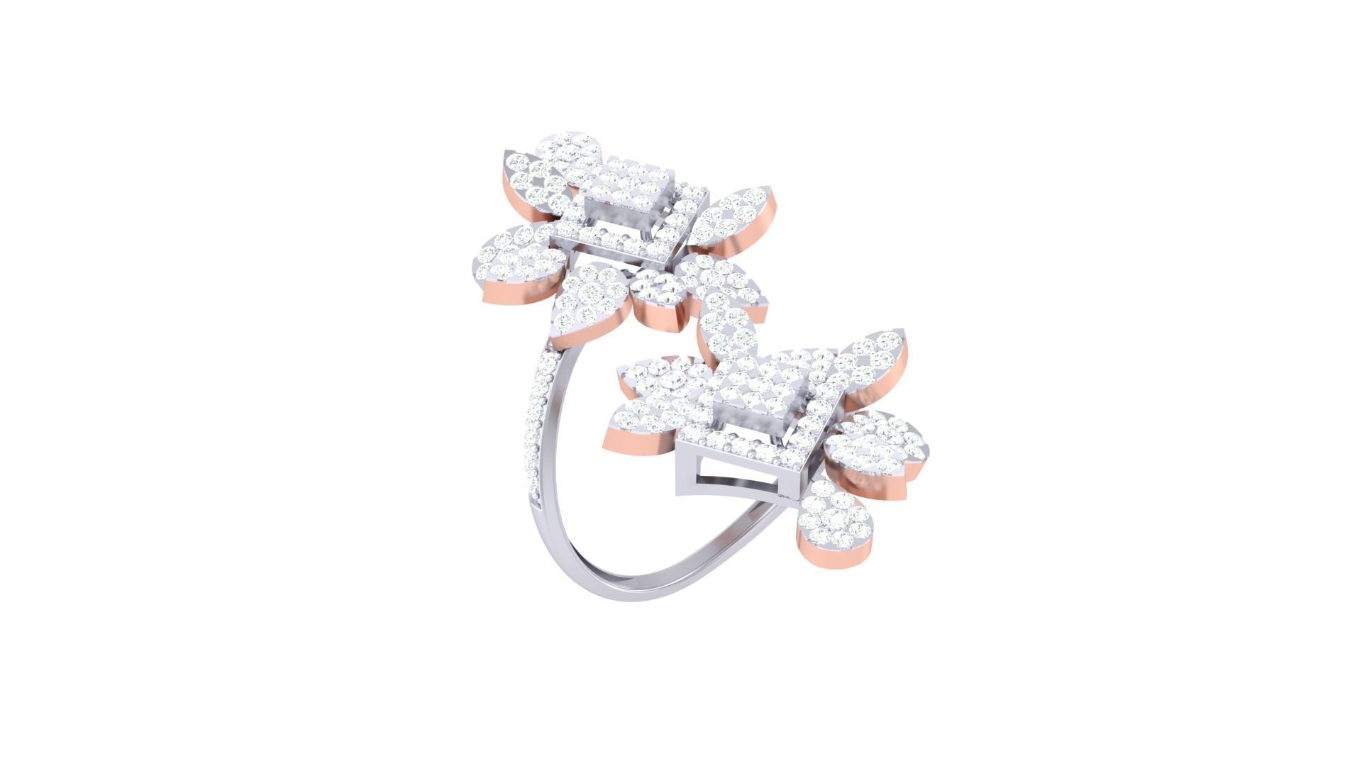 High Jewelry Flower Diamond Cocktail Ring 3dm stl obj 3D print model_1