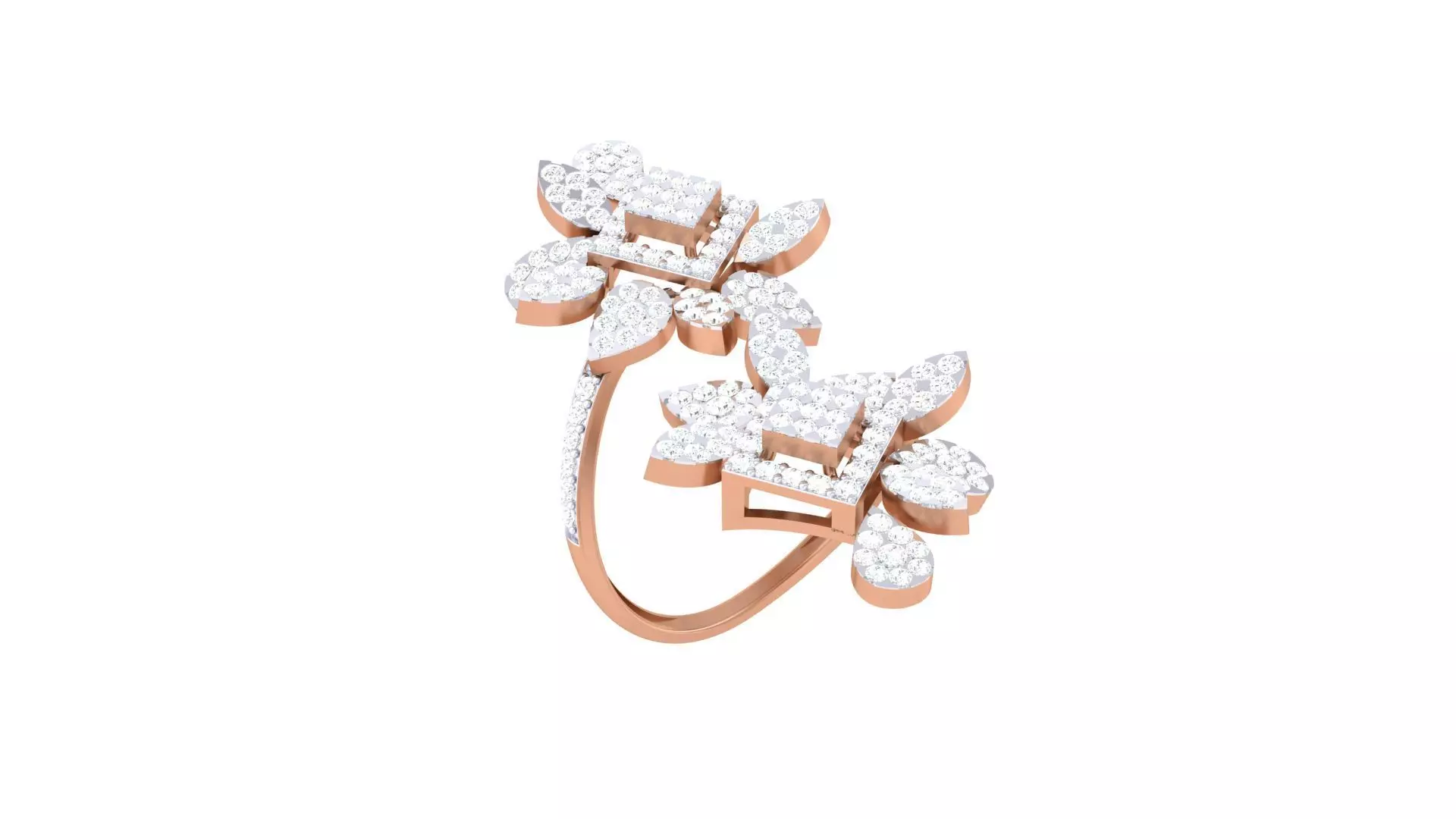 High Jewelry Flower Diamond Cocktail Ring 3dm stl obj 3D print model_0