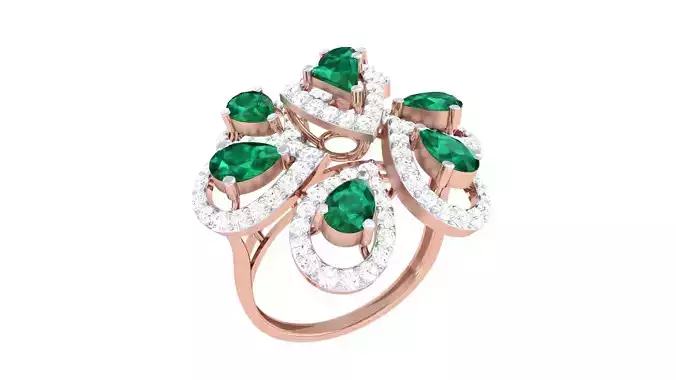 High Jewelry Flower Diamond Cocktail Ring 3dm stl obj