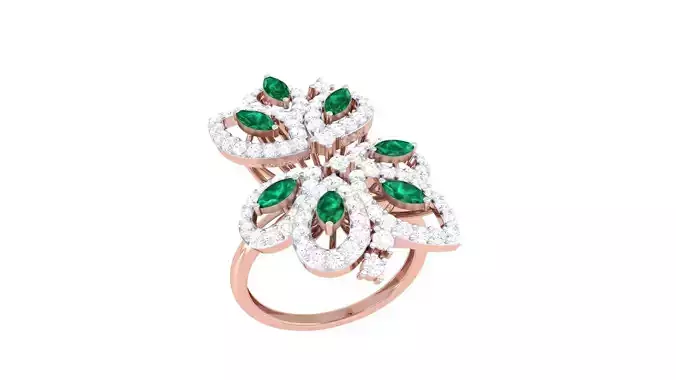 High Jewelry Flower Diamond Cocktail Ring 3dm stl obj