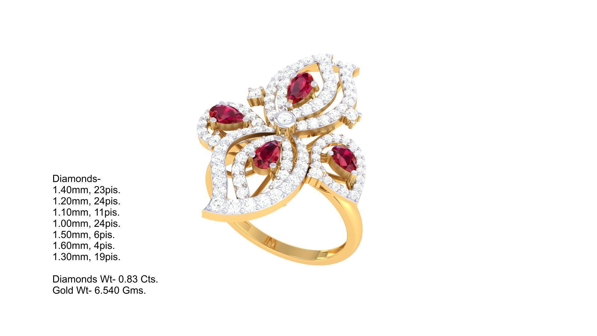 High Jewelry Flower Diamond Cocktail Ring 3dm stl obj 3D print model_2