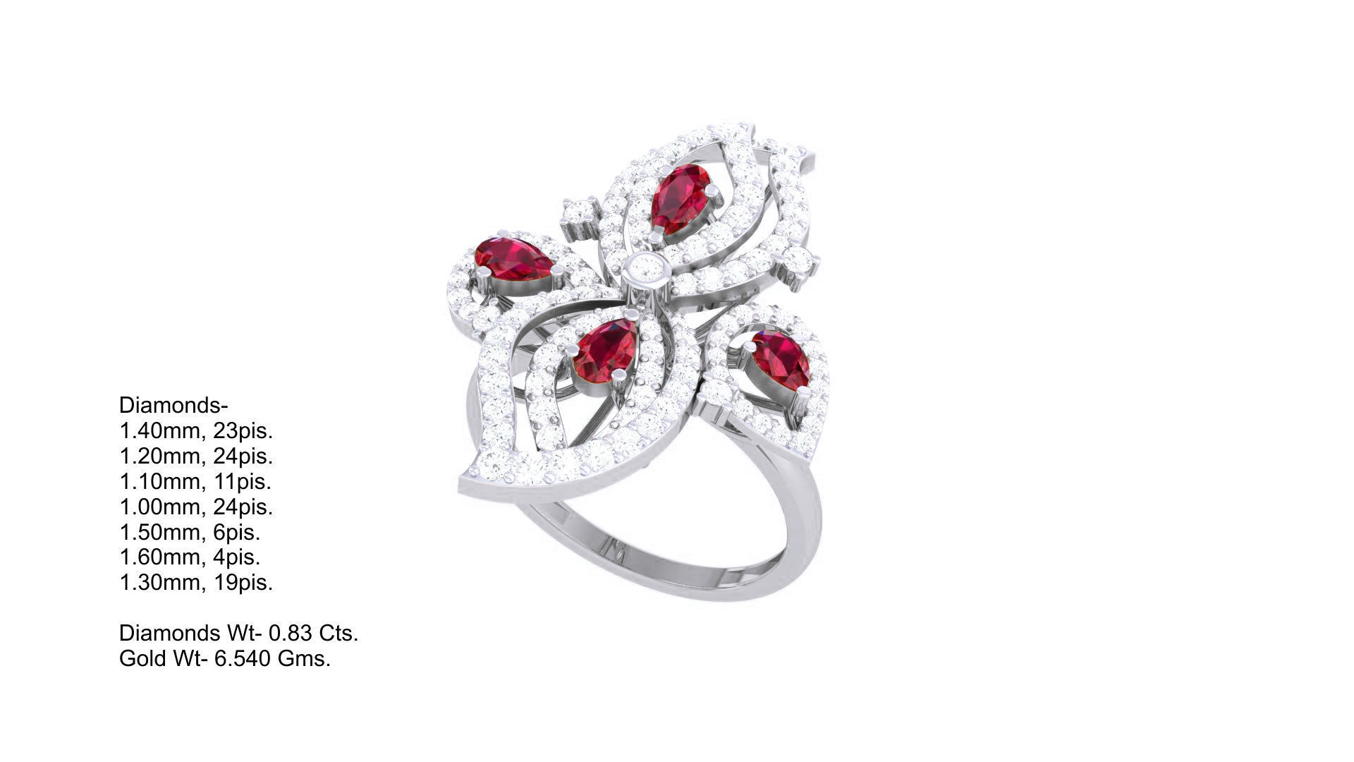 High Jewelry Flower Diamond Cocktail Ring 3dm stl obj 3D print model_3