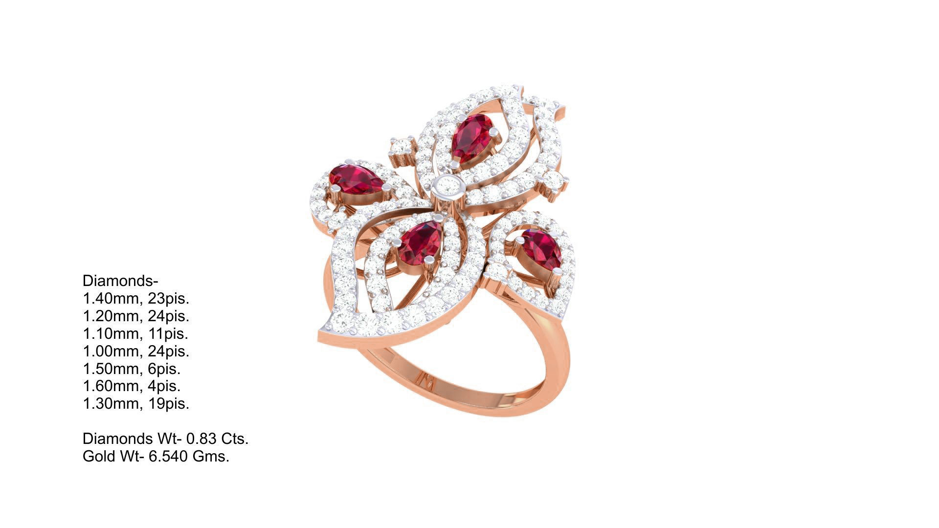 High Jewelry Flower Diamond Cocktail Ring 3dm stl obj 3D print model_1