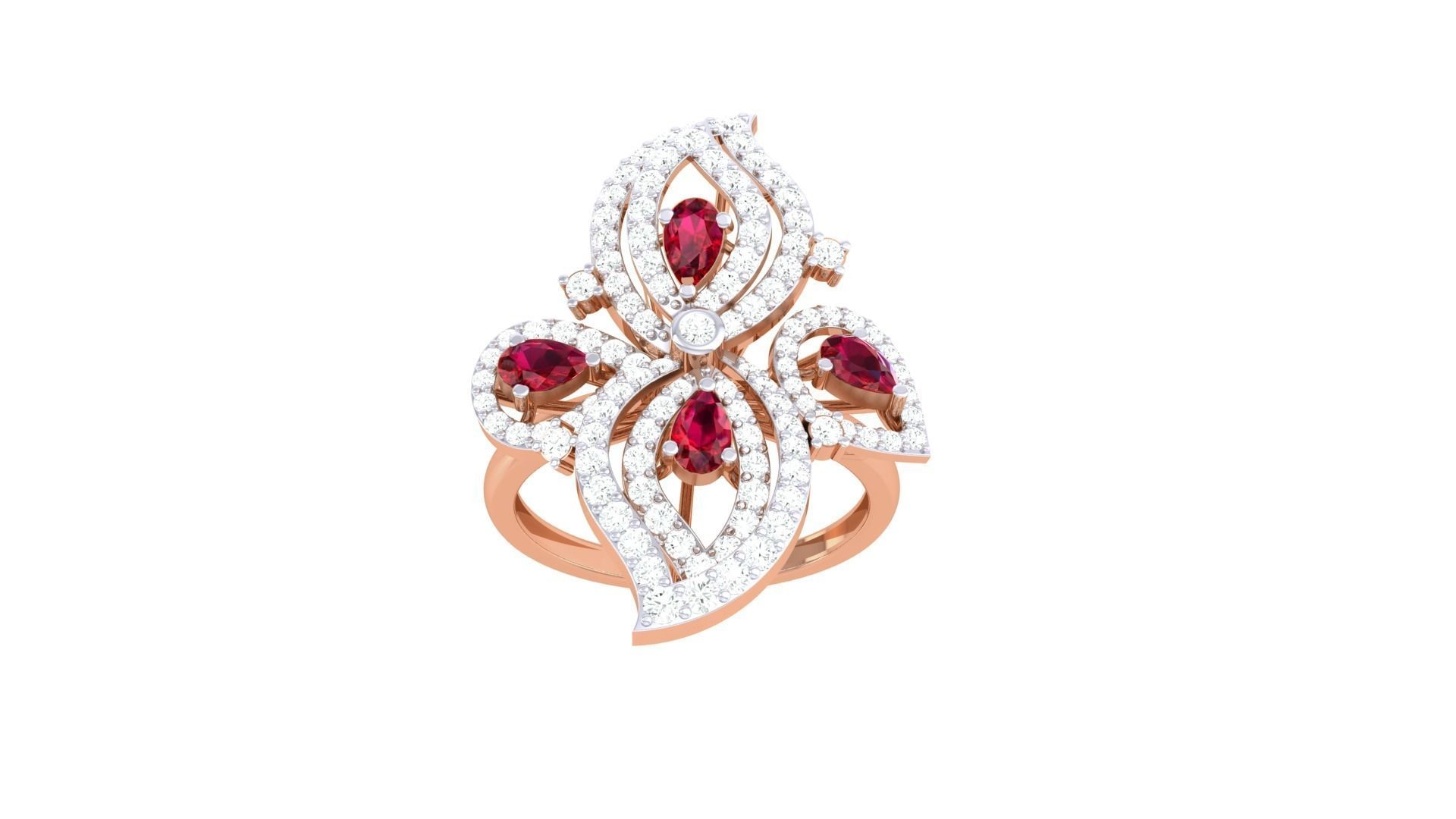 High Jewelry Flower Diamond Cocktail Ring 3dm stl obj 3D print model_9