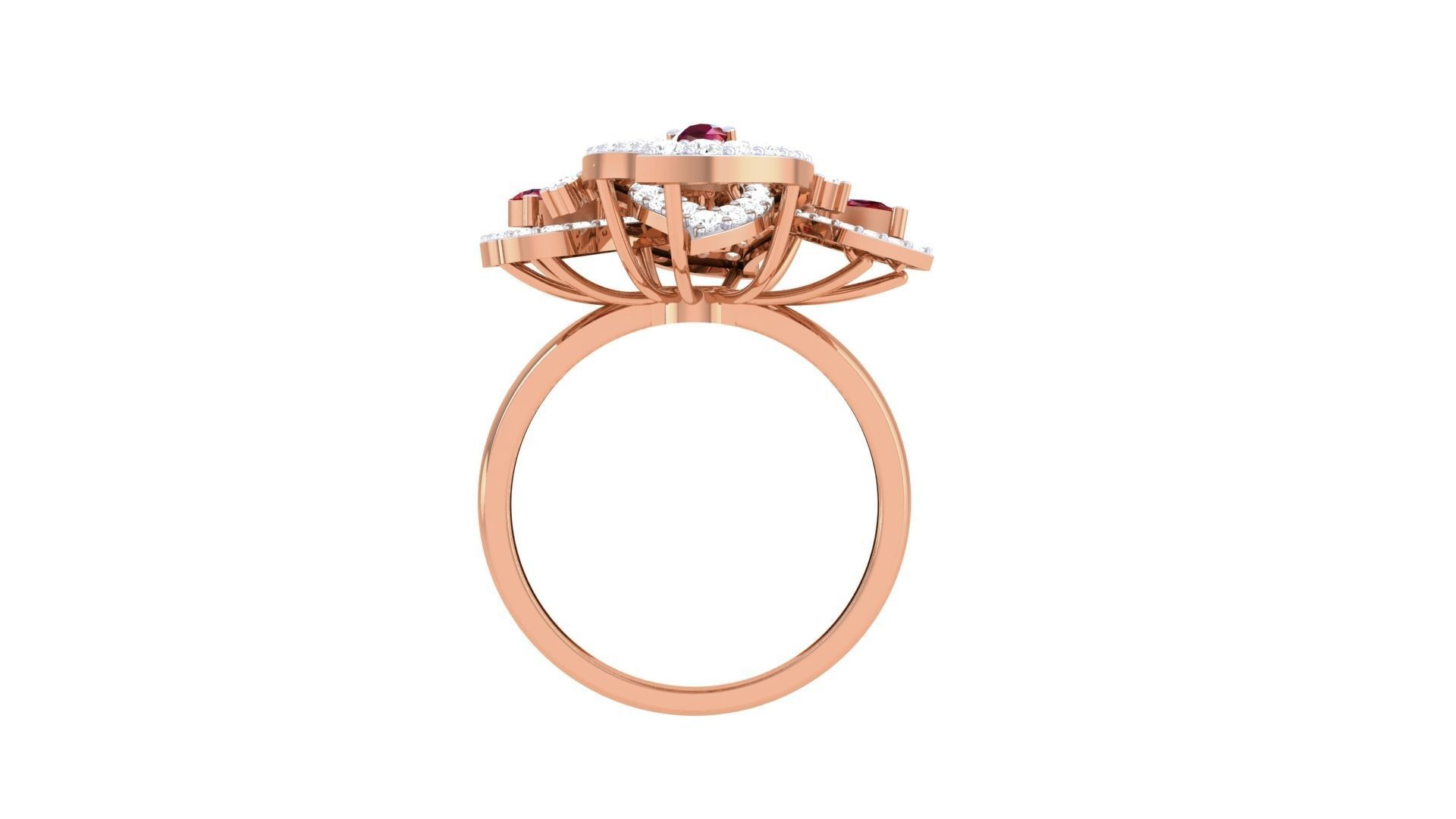 High Jewelry Flower Diamond Cocktail Ring 3dm stl obj 3D print model_12