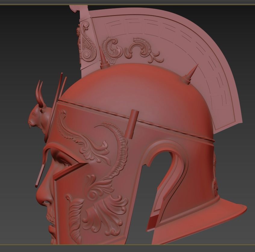 Ceremonial Corinthian - Roman Style General Helmet with Mask 3D print model_9