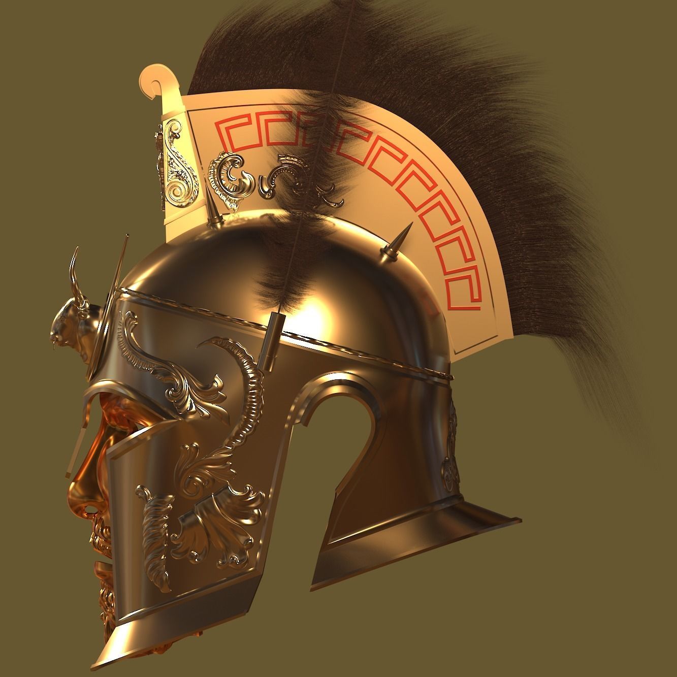 Ceremonial Corinthian - Roman Style General Helmet with Mask 3D print model_1