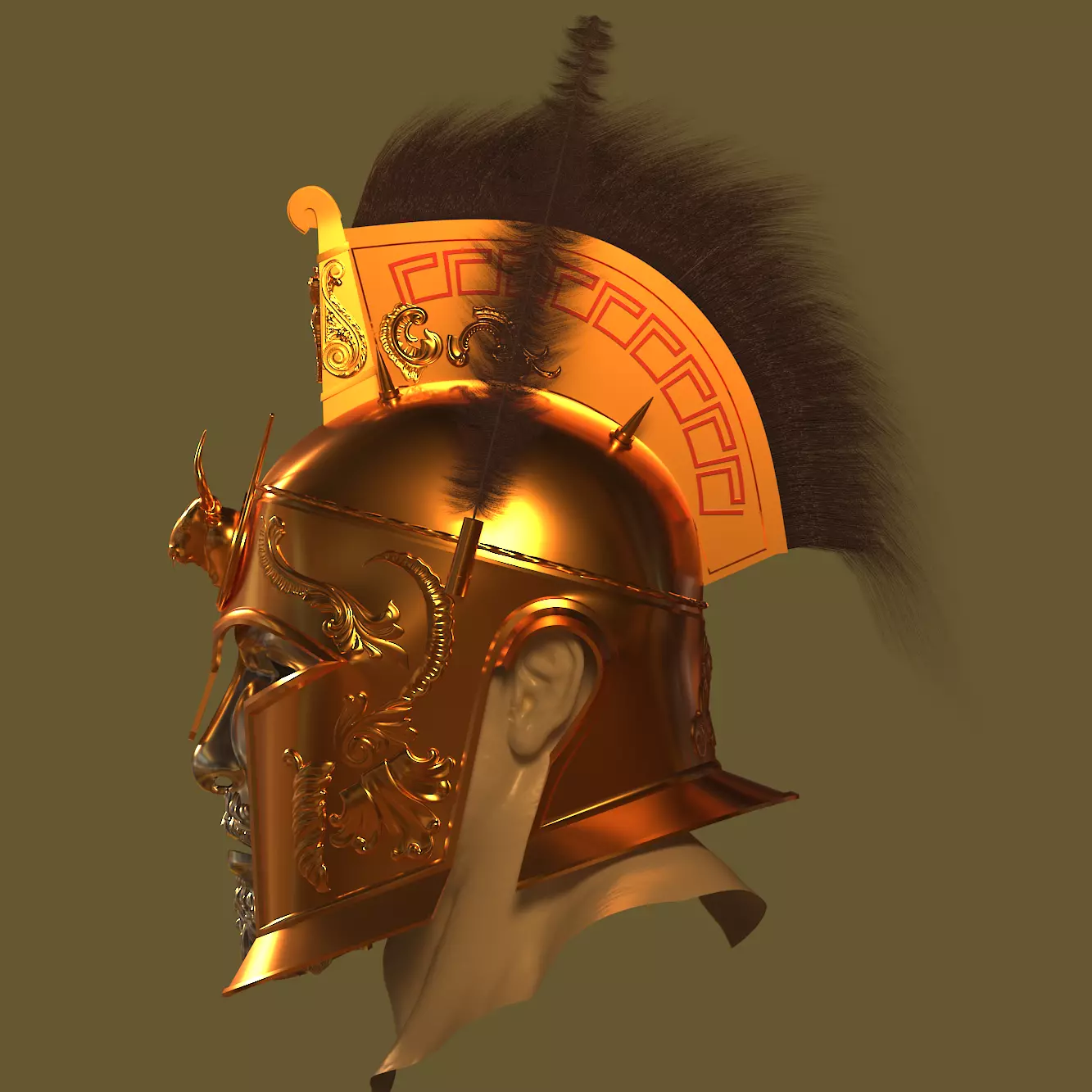 Ceremonial Corinthian - Roman Style General Helmet with Mask 3D print model_0