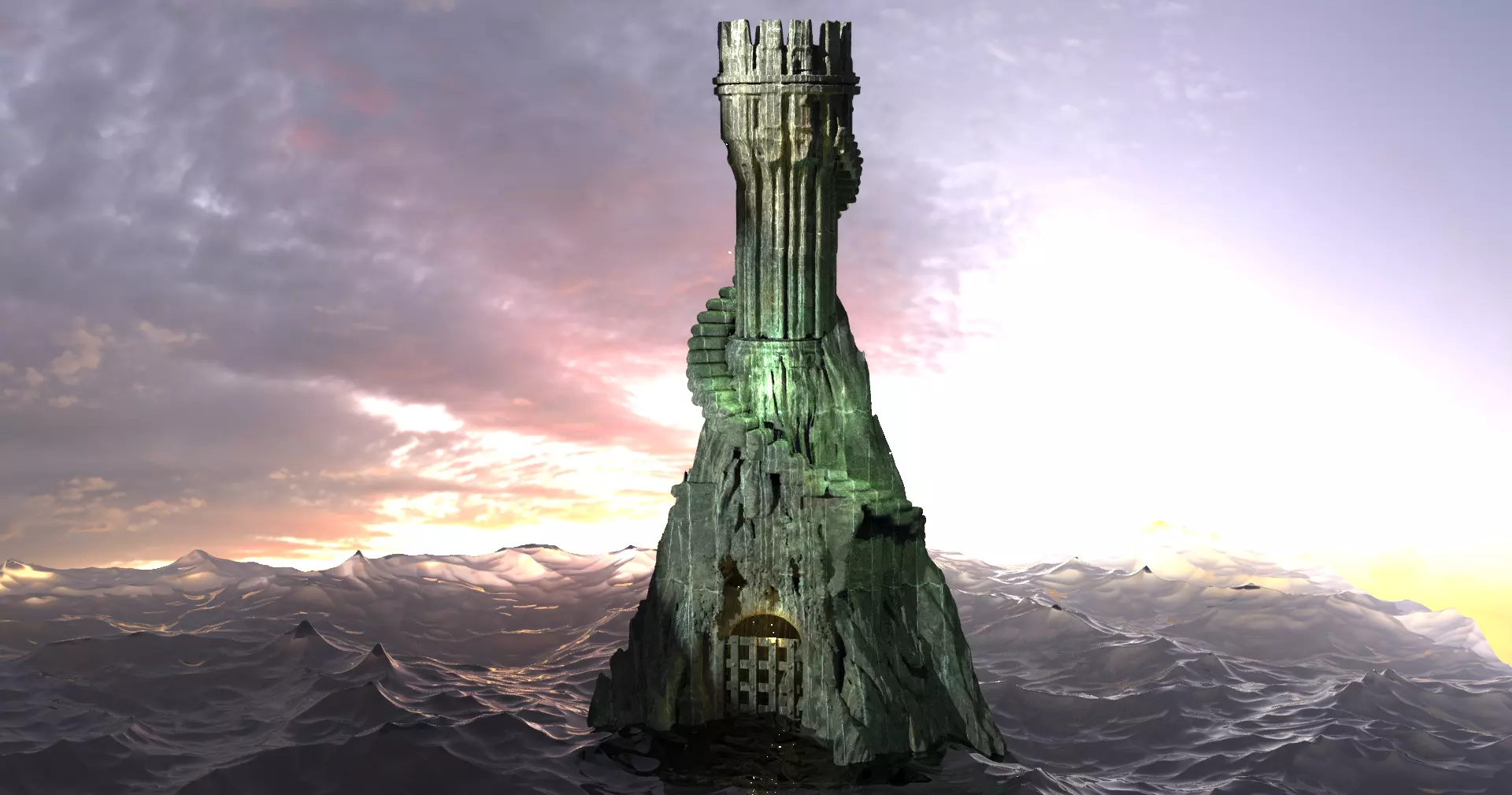 Grey scull Tower 3D model_0