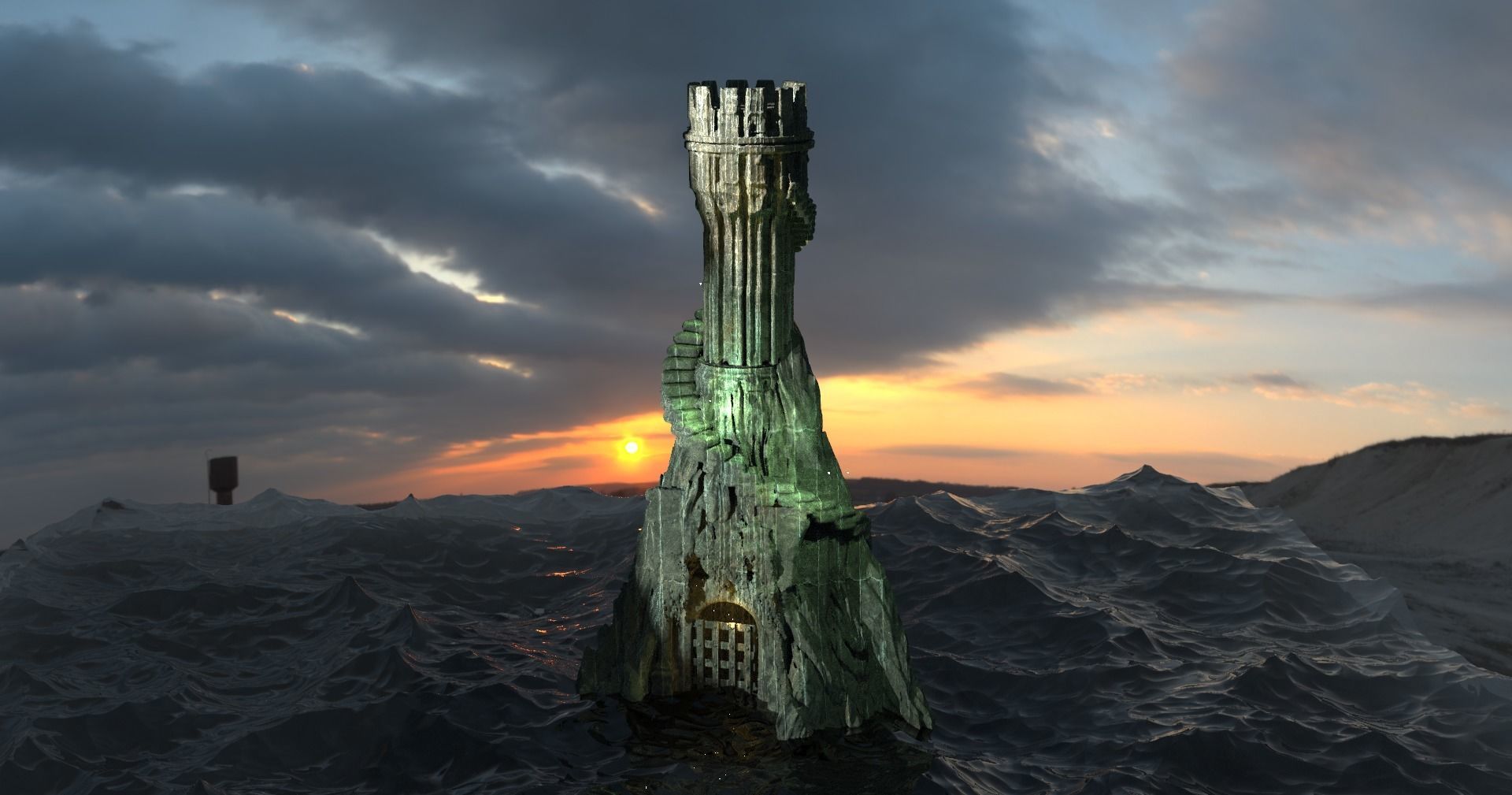 Grey scull Tower 3D model_1