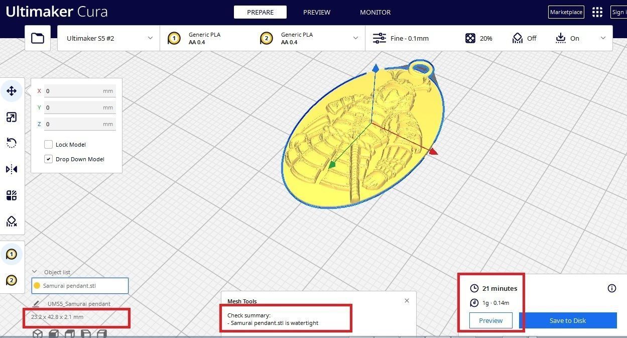 Samurai pendant 3D print model_4