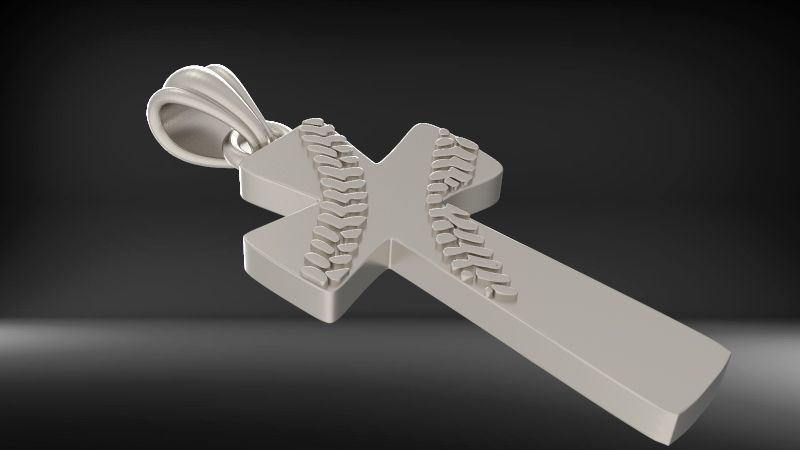 Boys Mens Baseball Cross Pendant Necklace Jewelry Sports 3D print model_17