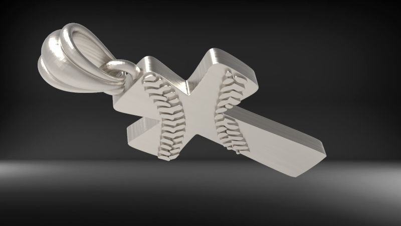 Boys Mens Baseball Cross Pendant Necklace Jewelry Sports 3D print model_19