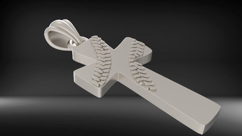 Boys Mens Baseball Cross Pendant Necklace Jewelry Sports 3D print model_15