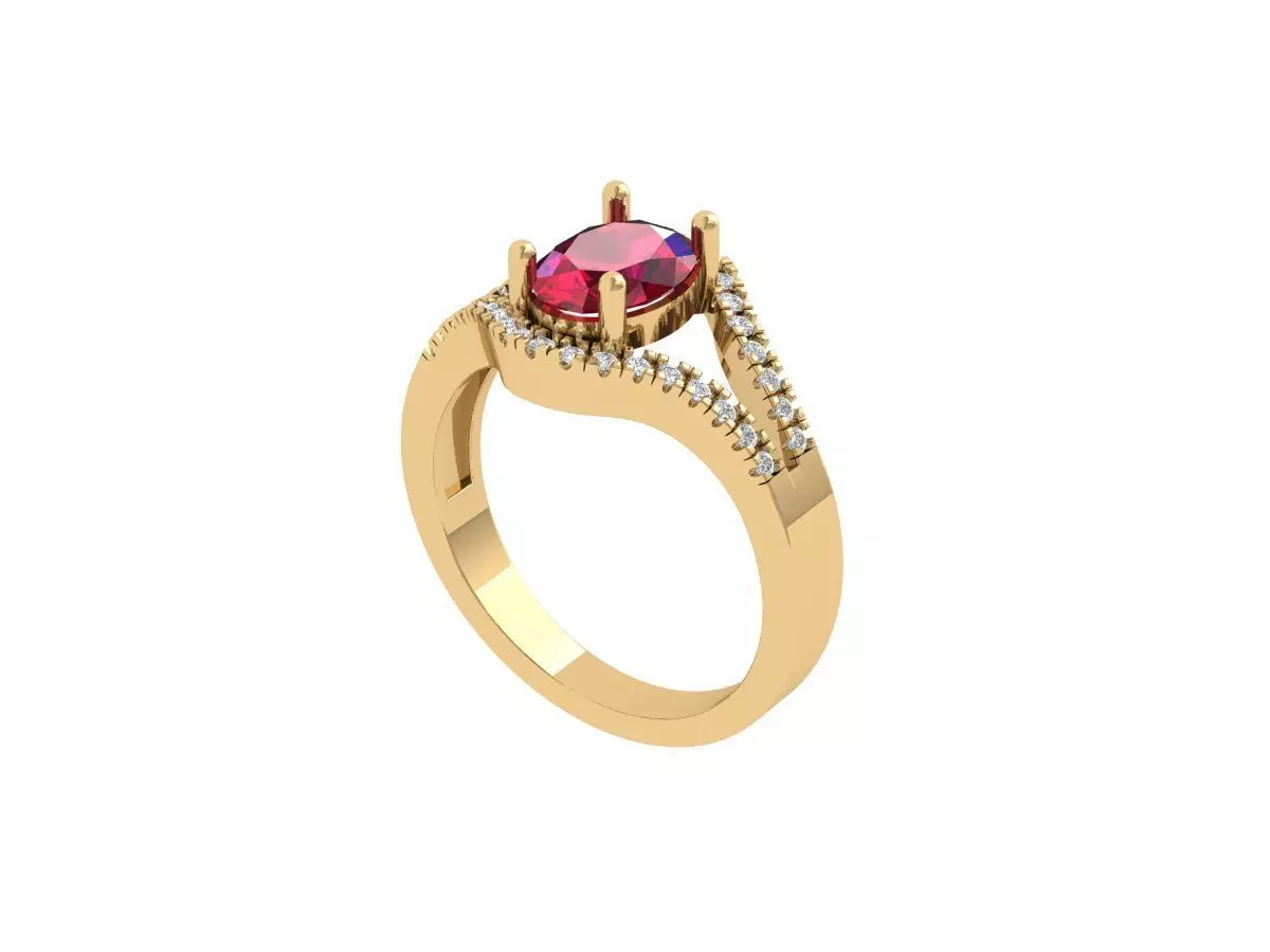 Ruby Oval Solitaire Ring 3D print model_0