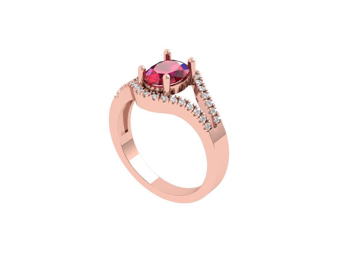 Ruby Oval Solitaire Ring 3D print model_4