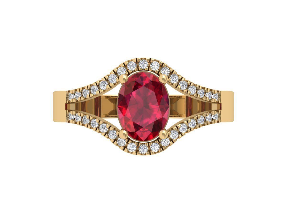 Ruby Oval Solitaire Ring 3D print model_1